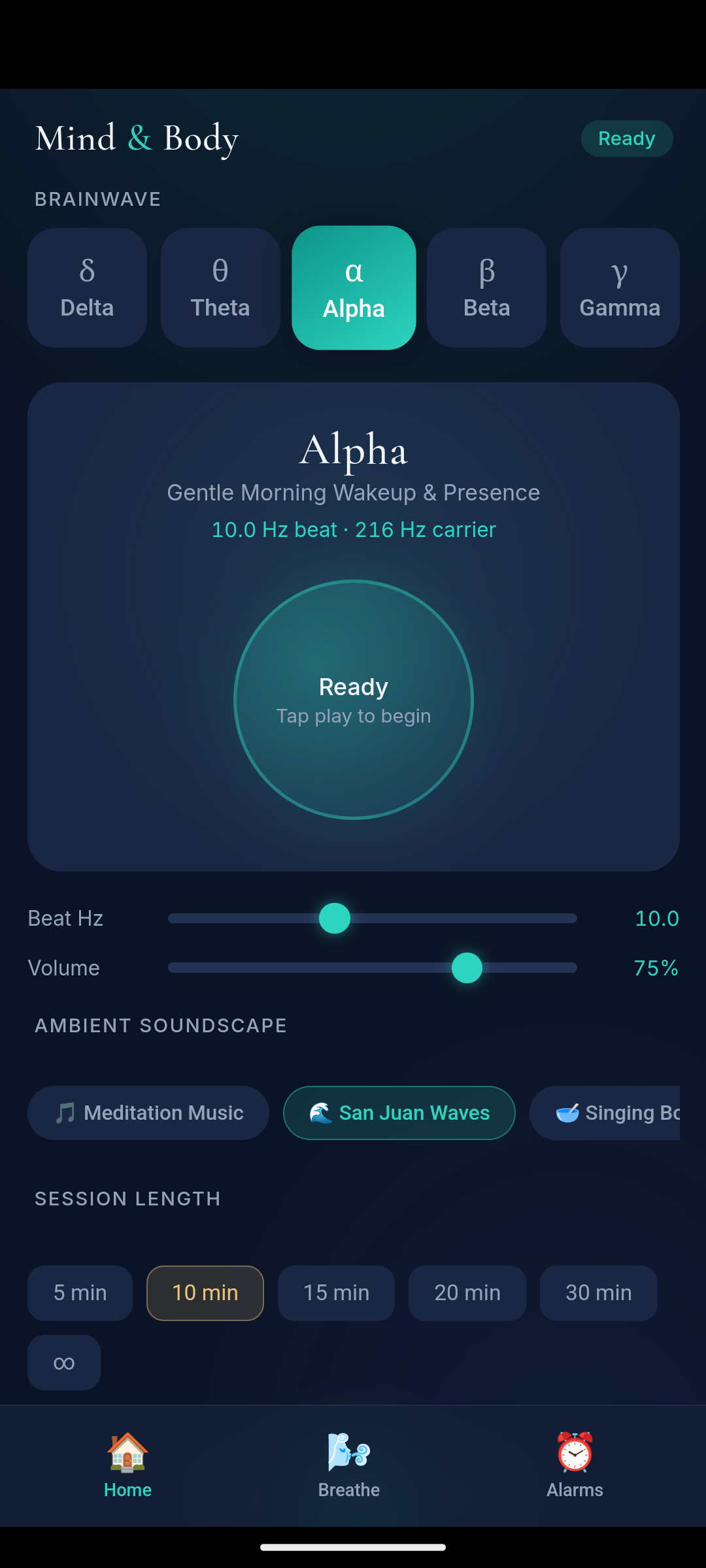 Binaural Alarms app screenshot